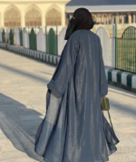 Shimmer Flow Three-Piece Abaya Set – Premium Inner, Shimmer Shrug & Matching Hijab - Image 3
