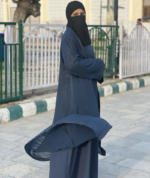 Shimmer Flow Three-Piece Abaya Set – Premium Inner, Shimmer Shrug & Matching Hijab - Image 2