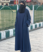 Shimmer Flow Three-Piece Abaya Set – Premium Inner, Shimmer Shrug & Matching Hijab