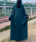 Bottle Green Baggy Abaya with Matching Hijab – Elegant Modest Set - Image 3
