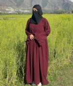 Frilled Flare Abaya – Elegant Maroon Modest Wear