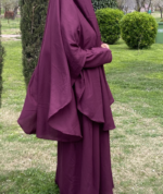 2-Piece Abaya Set with Long Khimar – Elegant Wine Modest Wear - Image 3