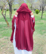 Front-Open Khimar 3-Piece Set – Elegant Maroon Georgette Modest Wear