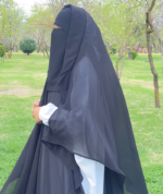 Front-Open Khimar 3-Piece Set – Elegant Black Georgette Modest Wear - Image 2