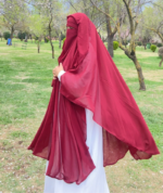 Front-Open Khimar 3-Piece Set – Elegant Maroon Georgette Modest Wear - Image 2