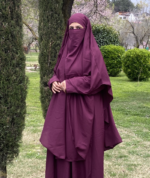2-Piece Abaya Set with Long Khimar – Elegant Wine Modest Wear - Image 2