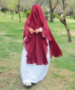 Front-Open Khimar 3-Piece Set – Elegant Maroon Georgette Modest Wear - Image 3