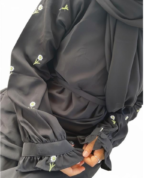 Black Floral Embroidered Nida Abaya with Hijab & Belt - Image 4