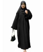 Black Frilled Flare Abaya with Hijab | Premium Firdous Fabric - Image 2