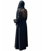 Black Floral Embroidered Nida Abaya with Hijab & Belt - Image 2