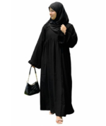 Black Frilled Flare Abaya with Hijab | Premium Firdous Fabric