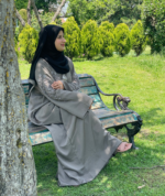 Taupe Grey Hand Embroidered Abaya with Hijab | Premium TikTok Fabric - Image 3