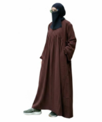Chocolate Brown Frilled Flare Abaya with Hijab | Premium Firdous Fabric