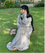 Taupe Grey Hand Embroidered Abaya with Hijab | Premium TikTok Fabric - Image 5