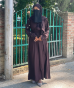 Wine Floral Embroidered Nida Abaya with Hijab & Belt