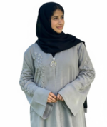 Taupe Grey Hand Embroidered Abaya with Hijab | Premium TikTok Fabric