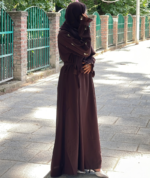 Wine Floral Embroidered Nida Abaya with Hijab & Belt - Image 3