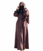 Wine Floral Embroidered Nida Abaya with Hijab & Belt - Image 4