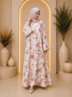 FLORAL SATIN ABAYA  (BLUSH IVORY FLORAL)