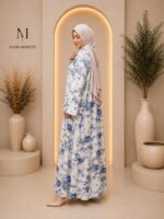 FLORAL SATIN ABAYA  (IVORY BLUE FLORAL) - Image 2
