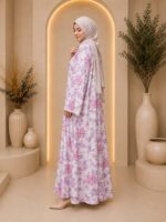 FLORAL SATIN ABAYA  (IVORY LILAC FLORAL) - Image 2