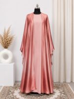double shade peach pink  4-Piece Abaya Set – Premium  Shrug with Inner, nosepiece & Hijab - Image 2