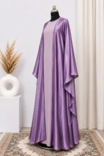 double lavender white white   4-Piece Abaya Set – Premium  Shrug with Inner, nosepiece & Hijab - Image 3