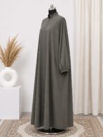 Classic sand grey Baggy Abaya – Premium firdous Fabric Modest Wear - Image 2