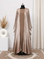 double brown white   4-Piece Abaya Set – Premium  Shrug with Inner, nosepiece & Hijab