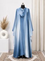 double shade blue white white   4-Piece Abaya Set – Premium  Shrug with Inner, nosepiece & Hijab
