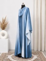 double shade blue white white   4-Piece Abaya Set – Premium  Shrug with Inner, nosepiece & Hijab - Image 3