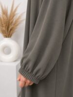 Classic sand grey Baggy Abaya – Premium firdous Fabric Modest Wear - Image 3