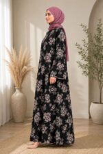 FLORAL SATIN ABAYA  (black floral) - Image 3