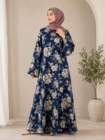 FLORAL SATIN ABAYA  (NAVY BLUE FLORAL)