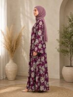 FLORAL SATIN ABAYA  (WINE FLORAL) - Image 3