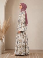 FLORAL SATIN ABAYA  (IVORY FLORAL) - Image 2