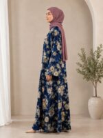 FLORAL SATIN ABAYA  (NAVY BLUE FLORAL) - Image 2