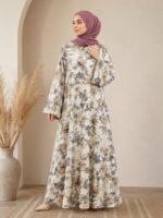 FLORAL SATIN ABAYA  (IVORY FLORAL)