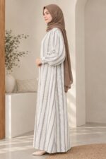 Noor Modesty Premium Linen Thread Work A-Line Abaya for Women | Elegant Blue Embroidered Abaya with Loose Bell Sleeves & 2 Side Pockets | Full Length Modest Islamic Dress for Daily Wear, Office, Travel & Special Occasions - Image 2
