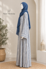 Noor Modesty Premium Linen Thread Work A-Line Abaya for Women | Elegant Blue Embroidered Abaya with Loose Bell Sleeves & 2 Side Pockets | Full Length Modest Islamic Dress for Daily Wear, Office, Travel & Special Occasions - Image 4
